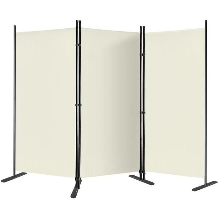 Paravent Pliable 3 Parties 263 X 181 Cm - Brise-vue Métal & Polyester Sur Roulettes, Beige, Flexible & Mobile
