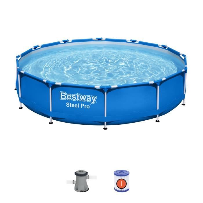 Kit Piscine hors sol tubulaire BESTWAY - Steel Pro™ - 366 x 76 cm - Ronde (Livrée avec un filtre à cartouche)