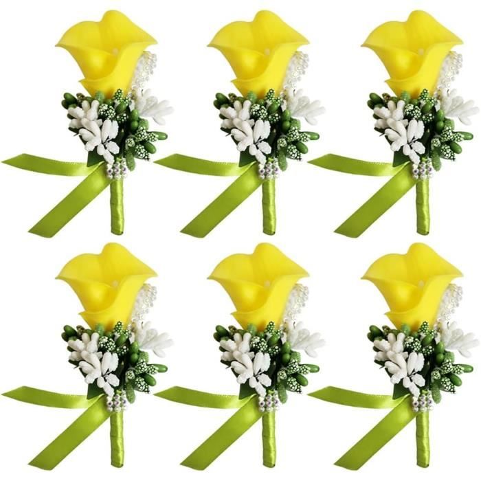 6 Pcs Boutonniere Mariage Homme Rose De Boutonnière Fleur Artificielle