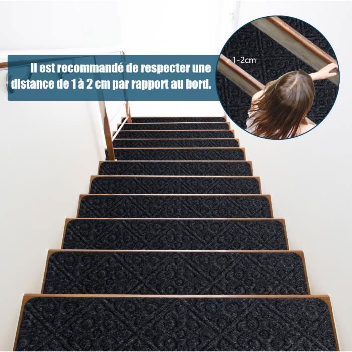 Tapis d’escalier autocollants 76x20 cm Polyester Antidérapant Noir