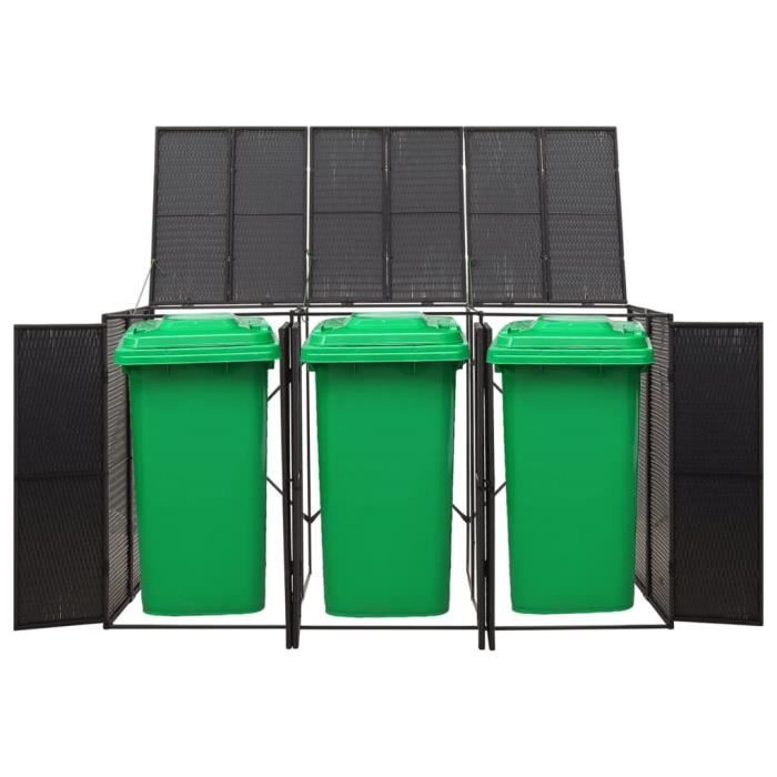 Abri pour poubelle triple CUQUE en résine tressée noire 207x80x117 cm