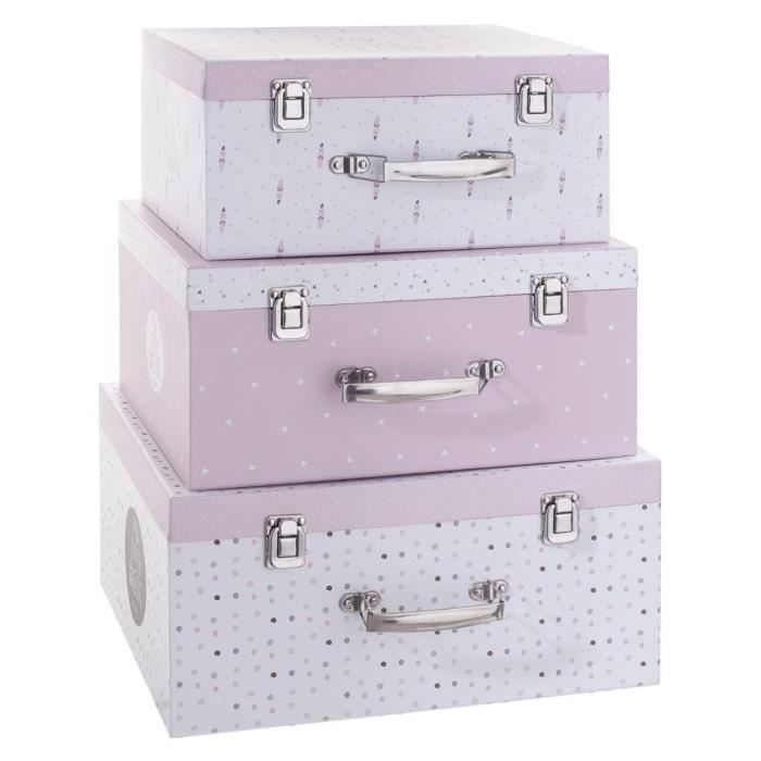 lot de 3 malles de rangement - decoratie - my little box rose - carton - papier - contemporain - design
