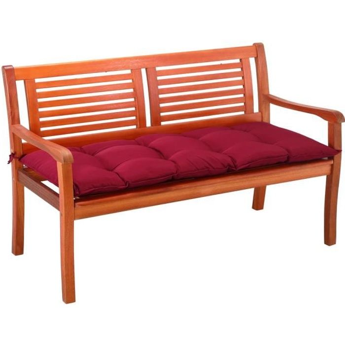 Coussin de banc avec dossier Rouge DETEX - Intérieur Extérieur - Effet viscoélastique - Attaches pratiques