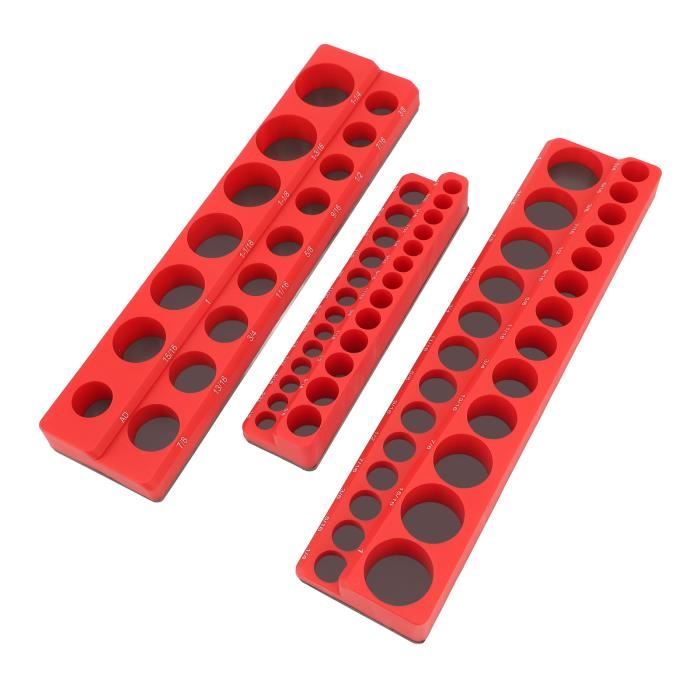 VEVOR Kit Organisateurs Douilles Magnétiques Lot De 3 Rouges - Plateaux SAE 1/4", 3/8", 1/2" Avec Étiquettes Transparentes - Jusqu'à 68 Douilles