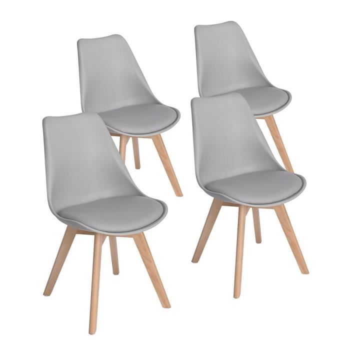 eggree lot de 4 chaises salle manger scandinaves, rétro chaises tulip rembourrée chaise de cuisine-bureau avec pieds en bois de hêtr