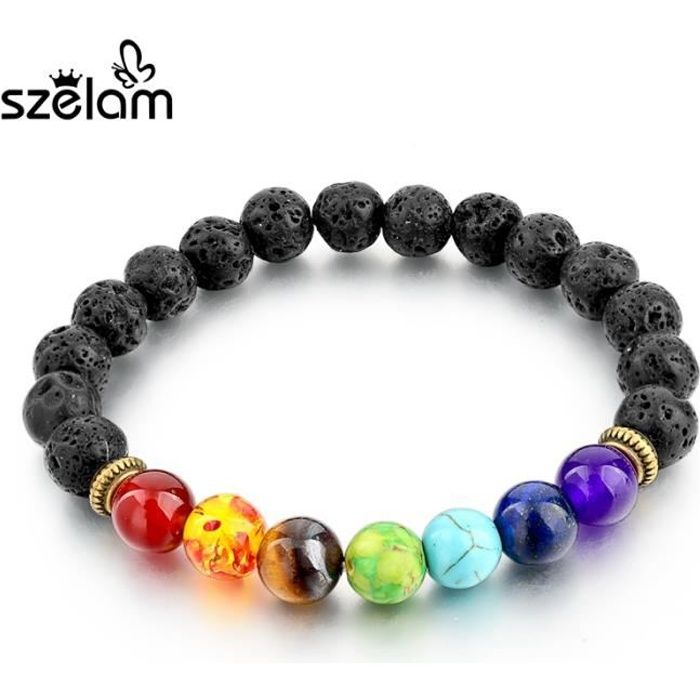 Bracelet En Pierre Naturelle Noire De Lave Et Perles De Jade Multicolore 7 Chakras Achat Vente Bracelet Gourmette Bracelet En Pierre Naturell Femme Adulte Cd