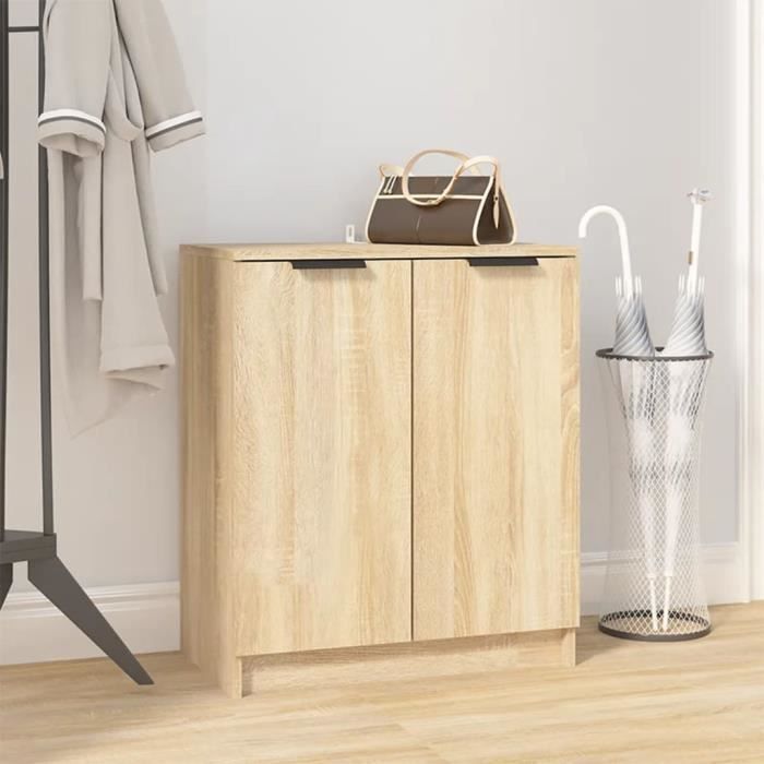 Armoire à chaussures - FAFEICY - Chêne Sonoma - 2 portes - Bois dingénierie - 59x35x70 cm