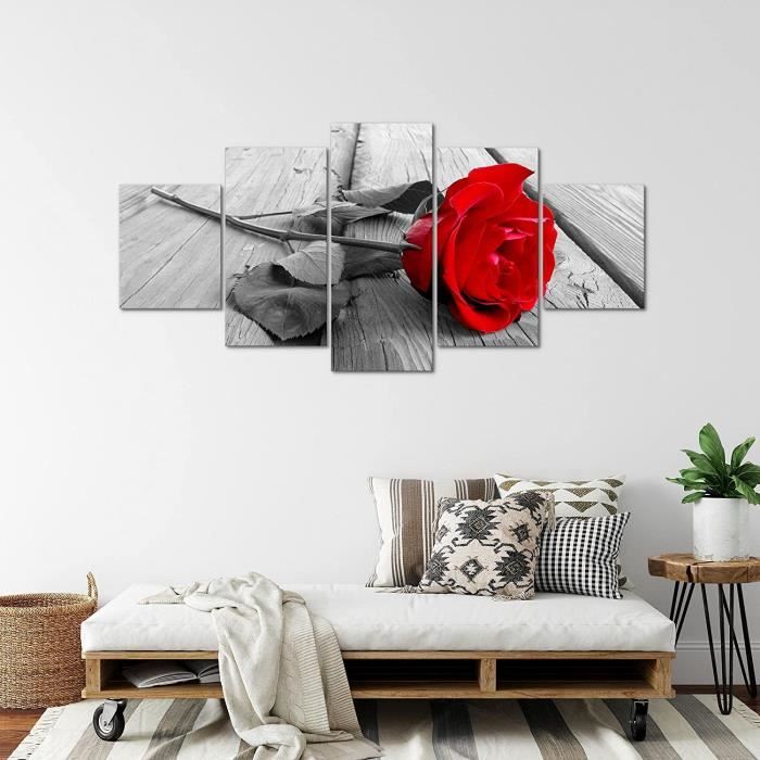 Impression sur Toile Art Tableau Roses Fleurs 200 x 100 cm 5 Parties XXL  Decoration Murale Dessin Rouge Gris,sans cadre - Cdiscount Maison