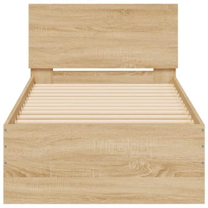 Cadre de lit avec tête de lit - FYDUN - A838626 YN013 - Chêne sonoma - 90x200 cm - Bois dingénierie