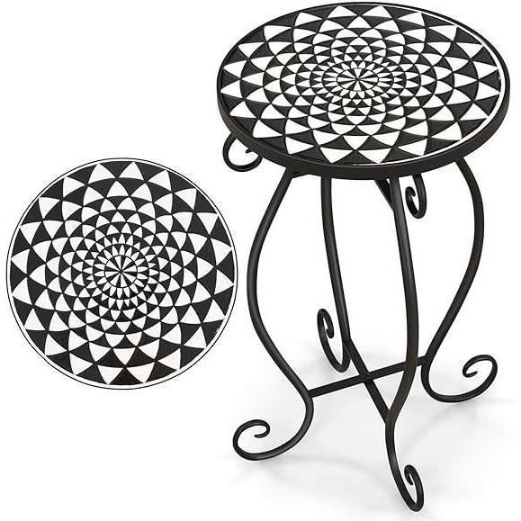 Table Basse Jardin 2 Niveaux Avec Trou Parasol 4 Cm - 52x46x45 Cm Métal Noir