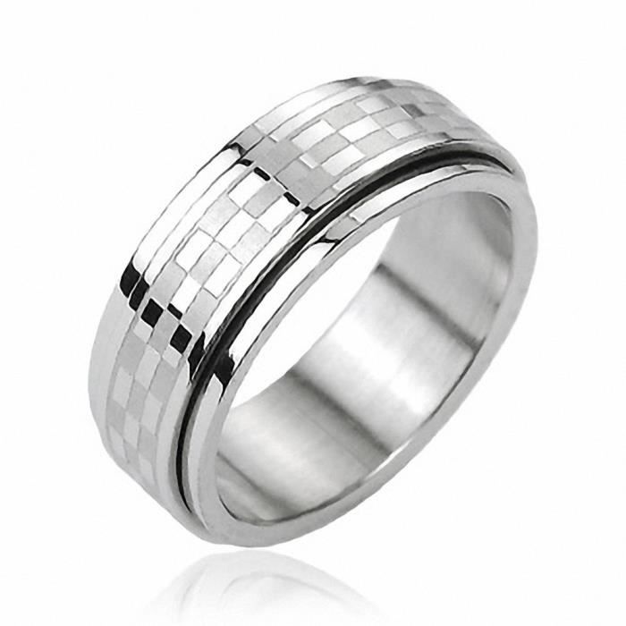 Bague homme Tournante acier inoxydable Damier 62 Achat Vente