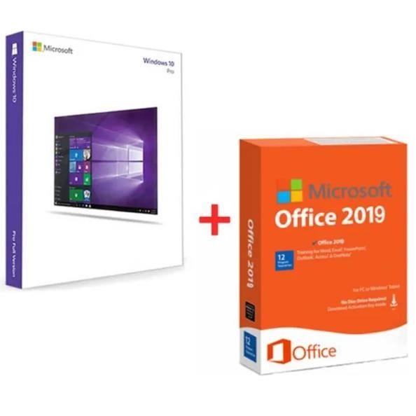 Logiciel – Microsoft – Windows 10 Pro + Office 2019 – 32/64 bits – Multilingue – Envoi rapide par mail