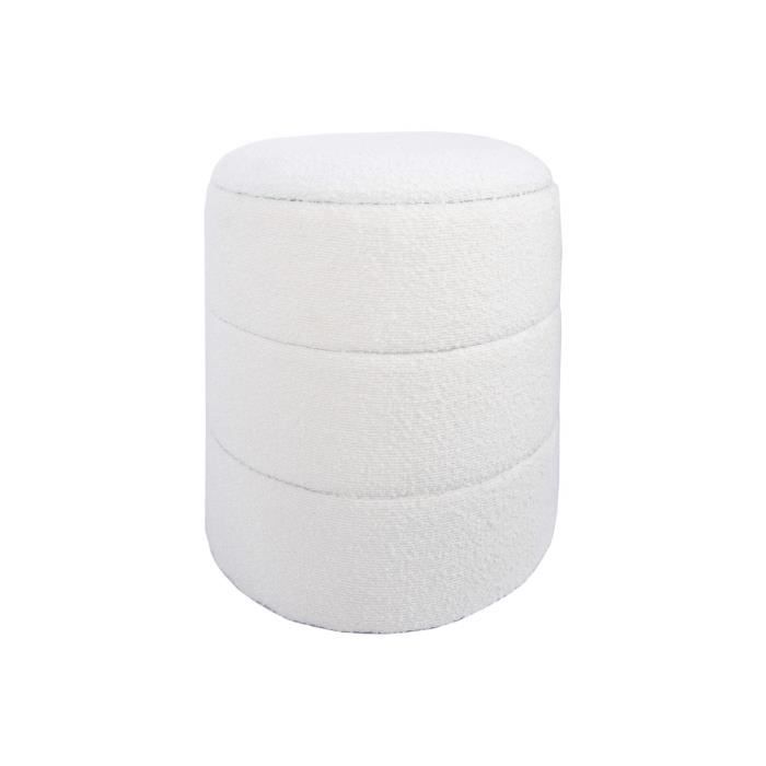 rebecca mobili pouf rangement tabouret rond tapissé blanc pour salon salle de bain