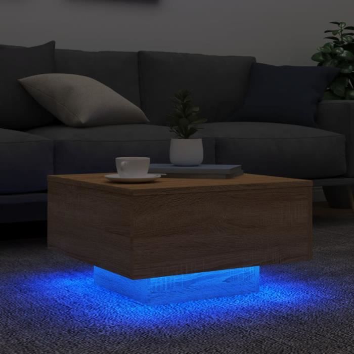 Table basse - MOTHINESSTO - Qqmora - Chêne sonoma - 55x55x31 cm - Lumières LED RVB