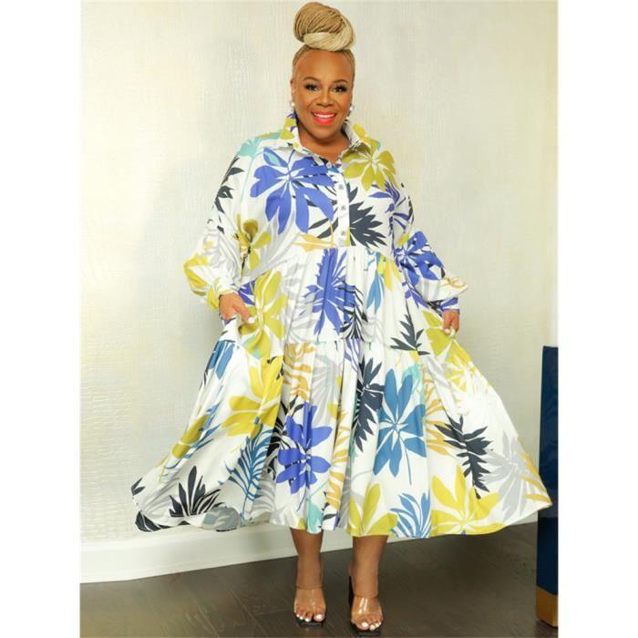 Wmstar Plus Taille Femmes Vetements Robes Xl 5xl Fleur Imprime A Manches sulfChemises Elegantes Maxi Robe En Gros 1.5mmx9025m Blanc Cdiscount Pret a Porter