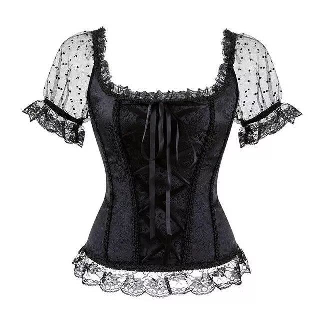 Chemisier victorien gothique vintage pour femmes haut elastique Lolita chemise d ete noir et blanc vetements black shirt Blanc Cdiscount Pret a Porter