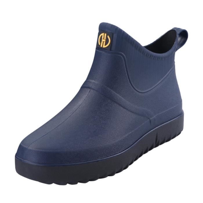 Bottes de pluie courtes impermeables a la mode pour hommes en plein air sans lacets sur les chaussures d eau Bleu fonce Cdiscount Chaussures