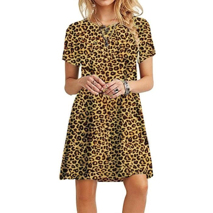 ROBE Femme - Boho robes de plage ?�t?� ?� manches courtes mode - Marron 1 NS�?� Marron - Cdiscount 