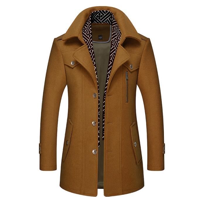 Manteau D'Hiver en Laine pour Homme Trench-Coat Mi-Long Col