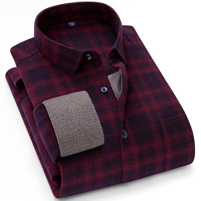 Chemise Hiver Homme Laine Carreaux Doubl e Chaude Manches Longues
