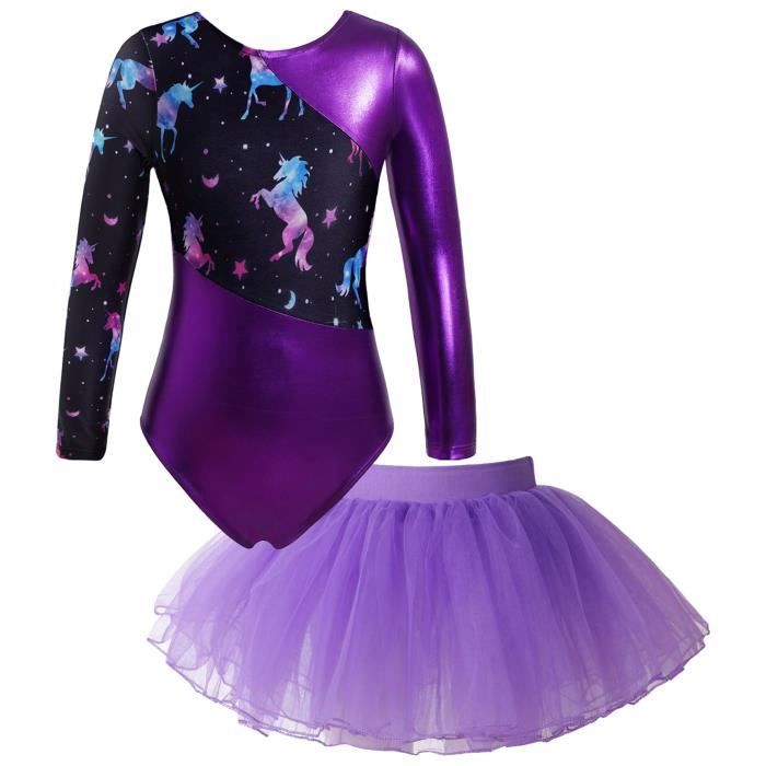 YOOJIA Justaucorps Patinage Artistique Fille Enfant Brillant Gymanstique avec Jupe Robe Danse Classique Manches Longues 5 14 Ans Cdiscount Sport