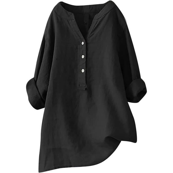 Chemisier Femme En Coton Et Lin - Col En V, Manches Courtes, Coupe Ample Et Respirante - Tunique Décontractée Chic