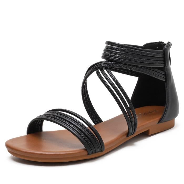 Sandales Plates Femme Katliu - Spartiates été Pour Plage Et Vacances