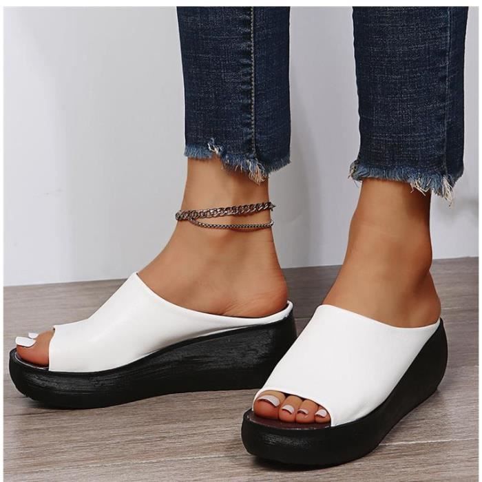 Sandales femme talons compenses plateforme REMYCOO Blanc Blanc Cdiscount Chaussures