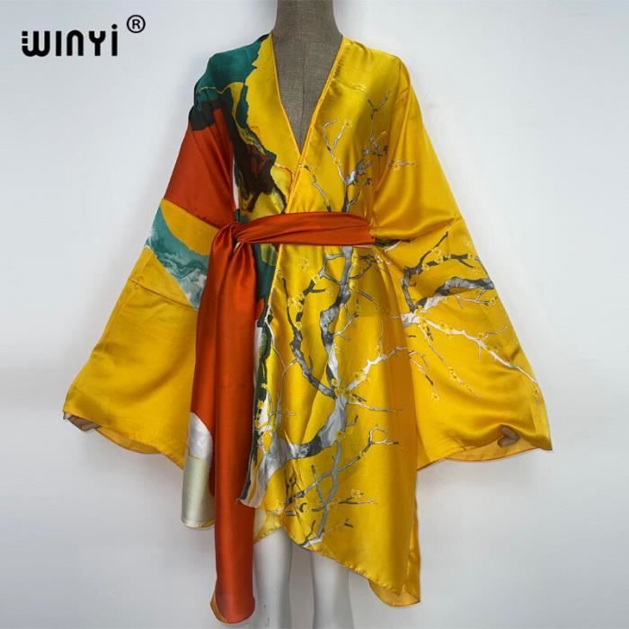 LikeJump Robe De Plage Boho Femme - Kaftan Cover Up Maillot De Bain Kimono Maxi Léger Et Respirant