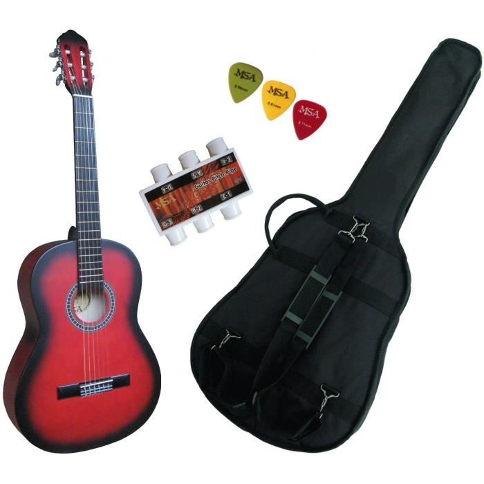Guitare Classique Tiger CLG4-RD Taille 3/4 - Rouge Pour Enfants 8-11 Ans (Pack Accessoires Inclus)
