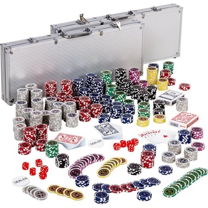 Mallette de Poker 500 Jetons 2 Jeux de Cartes 1 Tapis en Feutre Coffret  Professionnelle Etui en Aluminium Argenté - Costway