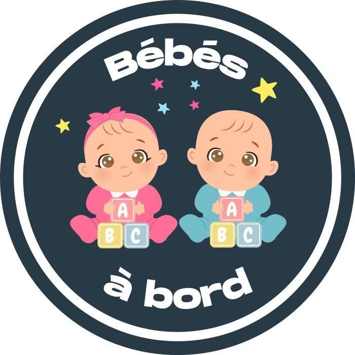 Autocollant "Bébés Jumeaux à Bord" - Sticker Vinyle Gris Foncé Vintage 14 Cm, Pour Vitre Ou Carrosserie Voiture - 1