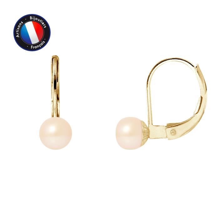 Boucles dOreilles - PERLINEA - Dormeuses - Perles de Culture dEau Douce 5-6 mm - Or Jaune 9 Cts - AAA+