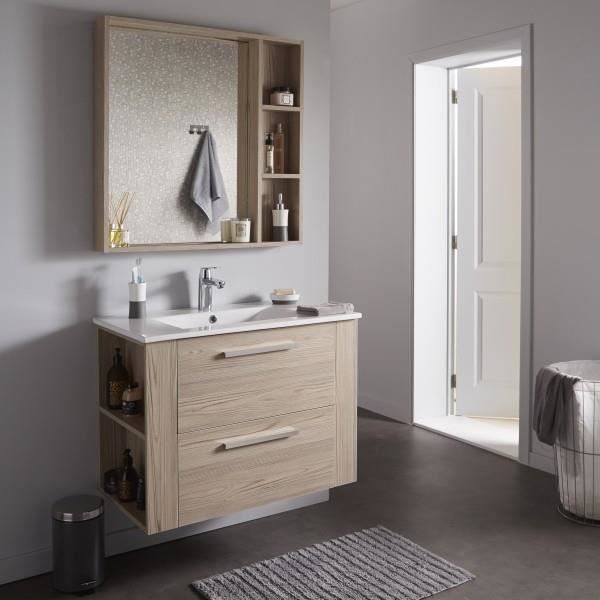 Ensemble Meuble De Salle De Bain 80 Cm Miroir Couleur Chene