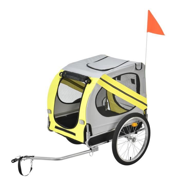 Remorque Vélo pour Chien Capacité 26 kg 138 x 71 x 90 cm Jaune Gris Noir