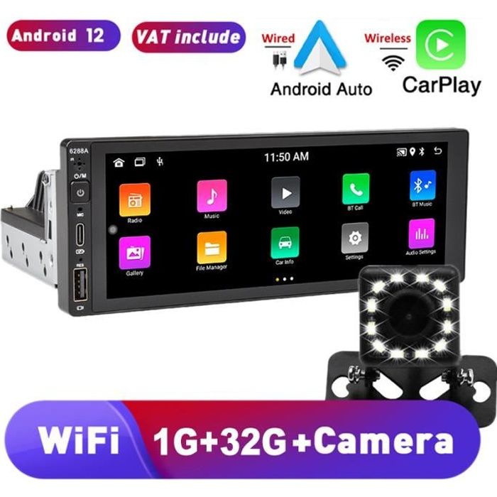 Autoradio GPS 6.86 Écran Tactile HD 1 Din Android 12 1G+32G CarPlay sans  fil et Android Auto Mirror Link Bluetooth WiFi avec Caméra - Cdiscount Auto