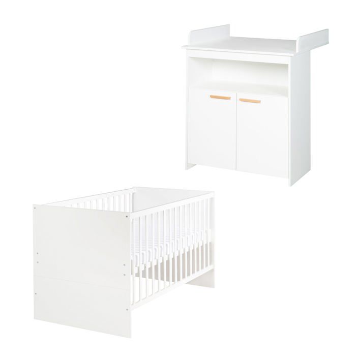 Chambre Bébé Duo ROBA Anton - Lit Évolutif 70x140 cm + Commode à Langer - Blanc