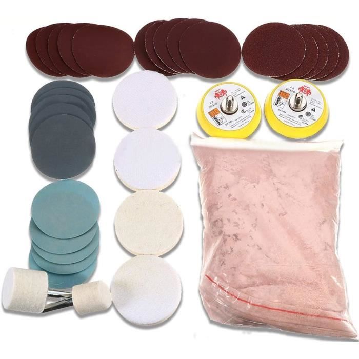 Kit De Polissage De Verre, 34 Pièces Pour Enlever Les Rayures Profondes, Le Dioxyde De Cérum, Disques Abrasifs, Tampon De Polissage En Feutre Pour Pare- Brise Et Verre