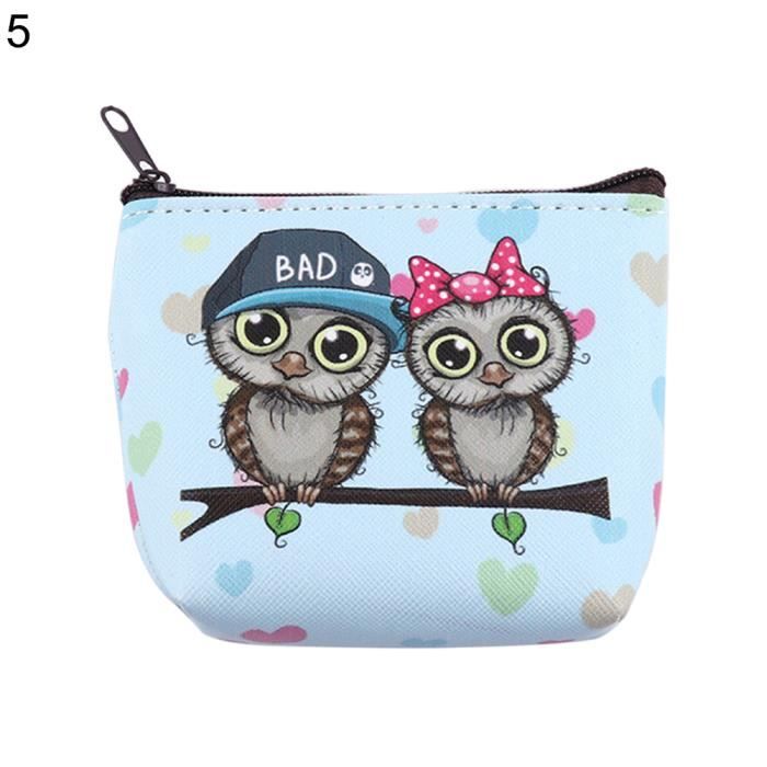 Dessin Animé Mignon Hibou Imprimer Fermeture à Glissière Fermeture Porte Monnaie Femme Petit Sac De Rangement Cadeau 5
