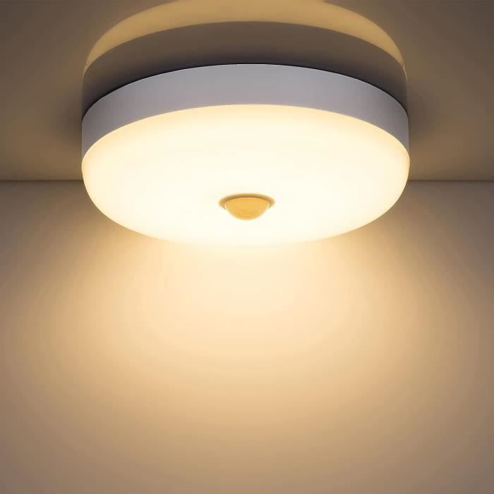 Plafonnier LED Rechargeable Avec Détecteur Mouvement - 19 Cm Rond, Télécommande - 3 Couleurs Et Intensité Réglable - Pour Salle De Bain, Garage, Couloir