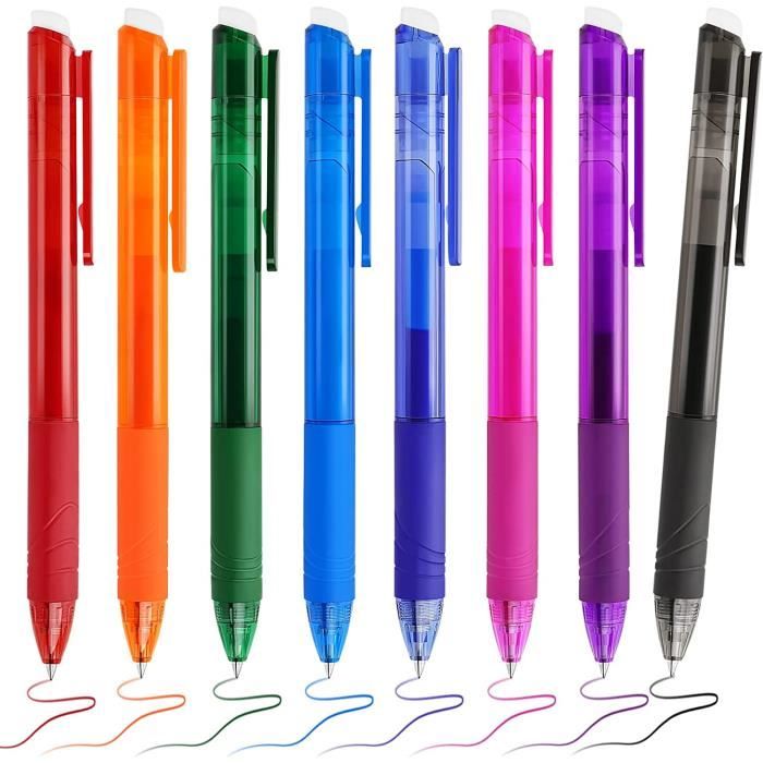 Stylo à bille effaçable - 8 couleurs - 8 stylos à encre gel effaçable -  Stylo à bille effaçable - Stylo à encre gel avec gomme -71 - Cdiscount  Beaux-Arts et Loisirs créatifs