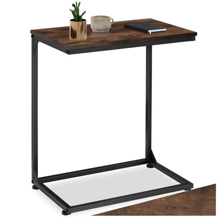Table basse - TECTAKE - Table dappoint CARDIFF au style industriel forme de C en bois MDF et acier 555 x 35 x 67 cm - Bois foncé