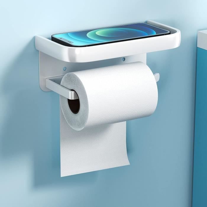 Porte Papier Toilette Mural Avec Étagère En Marbre - Installation Sans Perçage Ou Vis - Design Noir & Or - Salle De Bain - 2