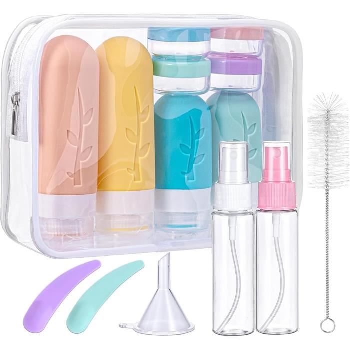 Set De 10 Flacons De Voyage En Silicone Anti-fuite - Large Ouverture - Idéal Pour Shampoing, Gel Douche, Crème - Sac Inclus