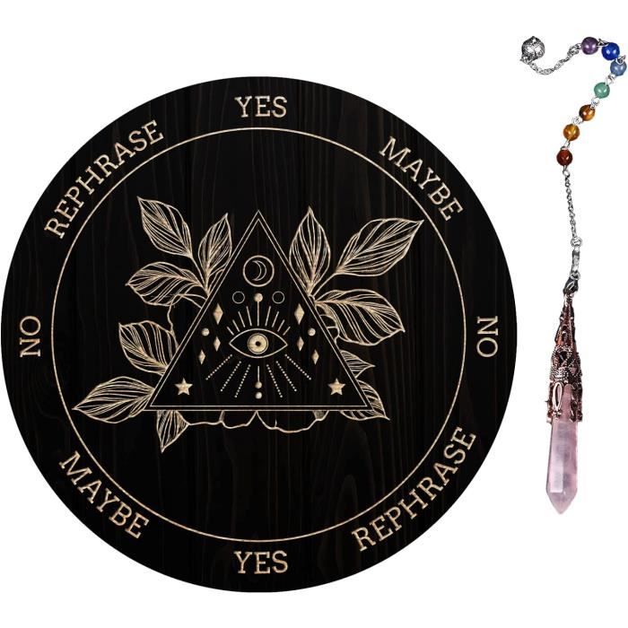 AHANDMAKER Planche de Pendule de sorcière, 7.8'' Métaphysique de Divination Radiesthésie Planche en Bois Sculpté avec Un Cristal Collier Planche à Pendule Ronde kit Fournitures D'Autel, Hamsa AHANDMAKER Planche de Pendule de sorcière, 7.8'' Métaphysique de Divination Radiesthésie Planche en Bois Sculpté avec Un Cristal Collier Planche à Pendule Ronde kit Fournitures D'Autel, Hamsa