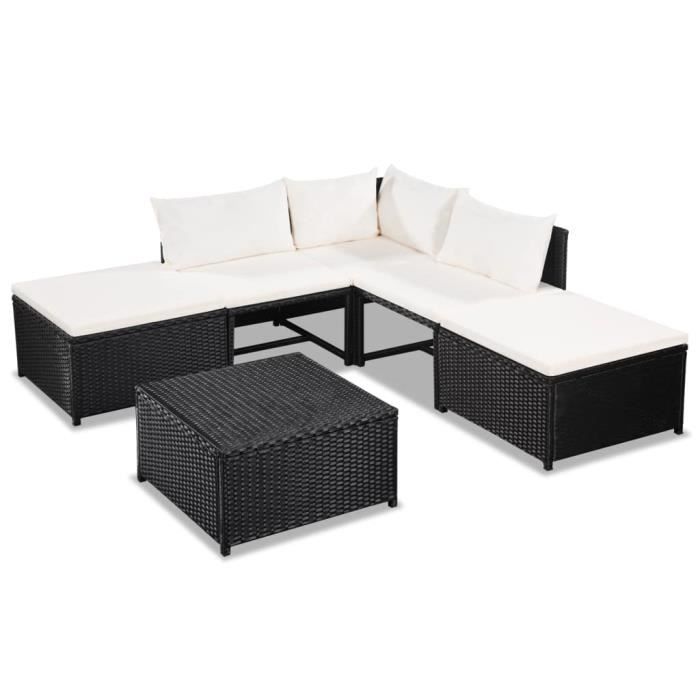 VidaXL Salon De Jardin 6 Pcs Avec Coussins R sine Tress e Noir 