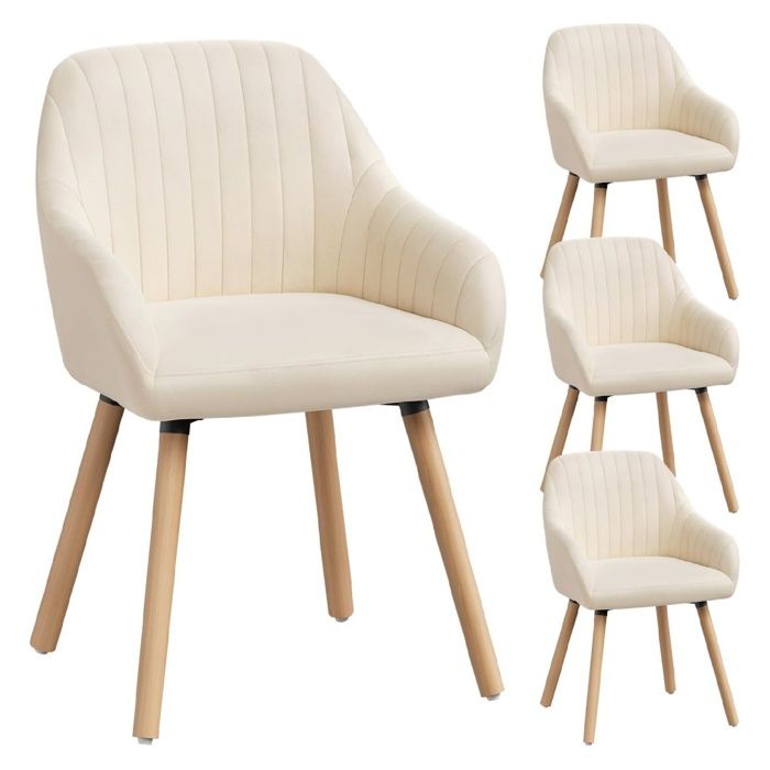 Chaises de Salle à Manger - Lot de 4 - WOLTU - Velours - Rembourré avec Accoudoirs - Crème Blanc Chaises de Salle à Manger - Lot de 4 - WOLTU - Velours - Rembourré avec Accoudoirs - Crème Blanc