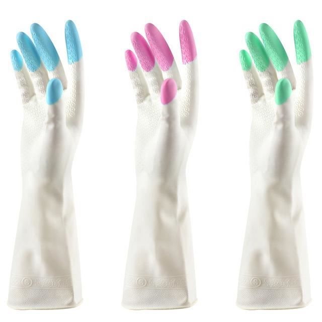 Ensemble Protection Ménage : 2 Paires Gants Vaisselle Manches Longues Bleu/Rose + Tablier Rouge - Idéal Cuisine & Nettoyage