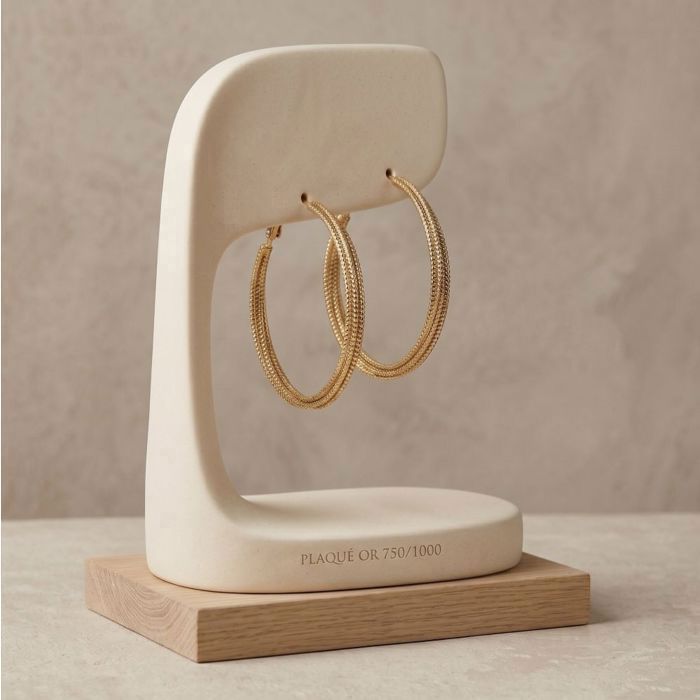 Boucles D'oreilles Créoles Femme - 30 Mm Multi-rangs - Plaqué Or Jaune 750 - Bijouterie Papillon Bleu