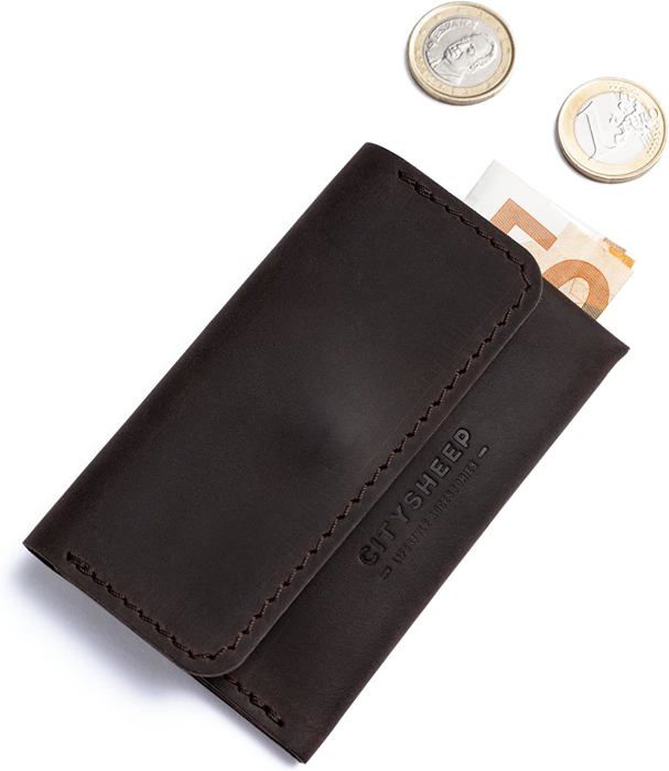 Portefeuille Compact BAWAKO En Cuir Véritable - Mini Portefeuille Zippé Homme/Femme - Marron Foncé